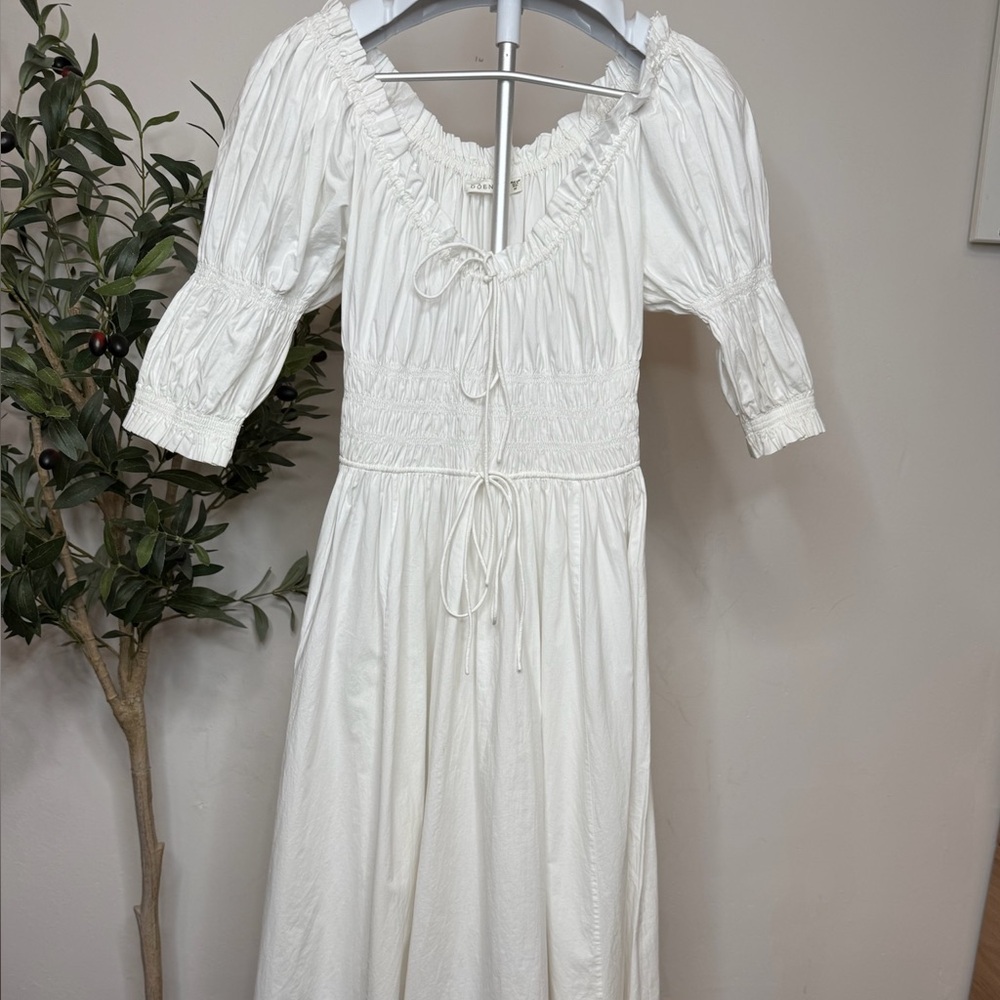 Doen White Puff-Sleeve Smocked Midi Dress - Picture 5 of 12